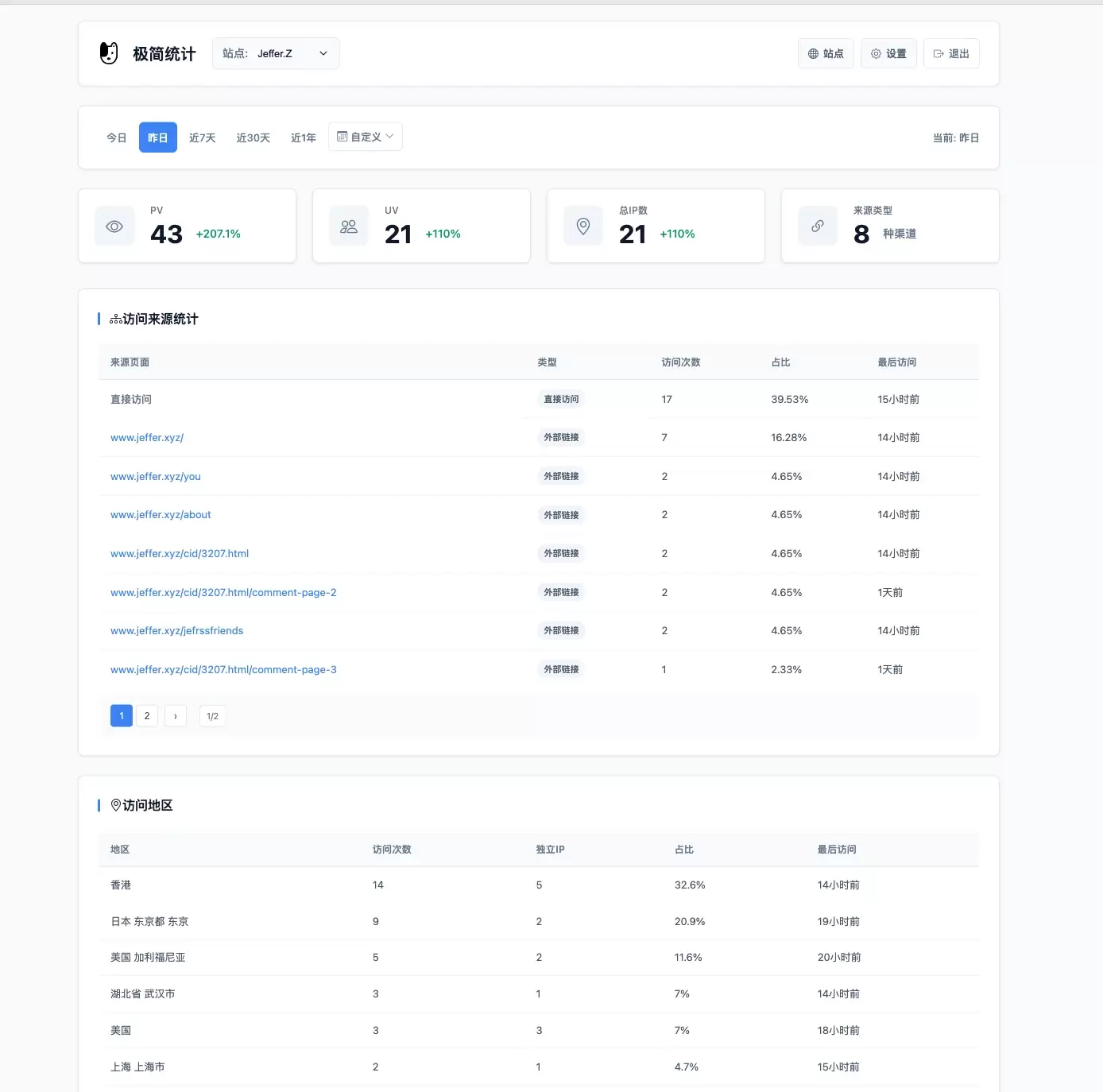 PHP网站统计系统 极简统计 支持宝塔本地部署-心云博客